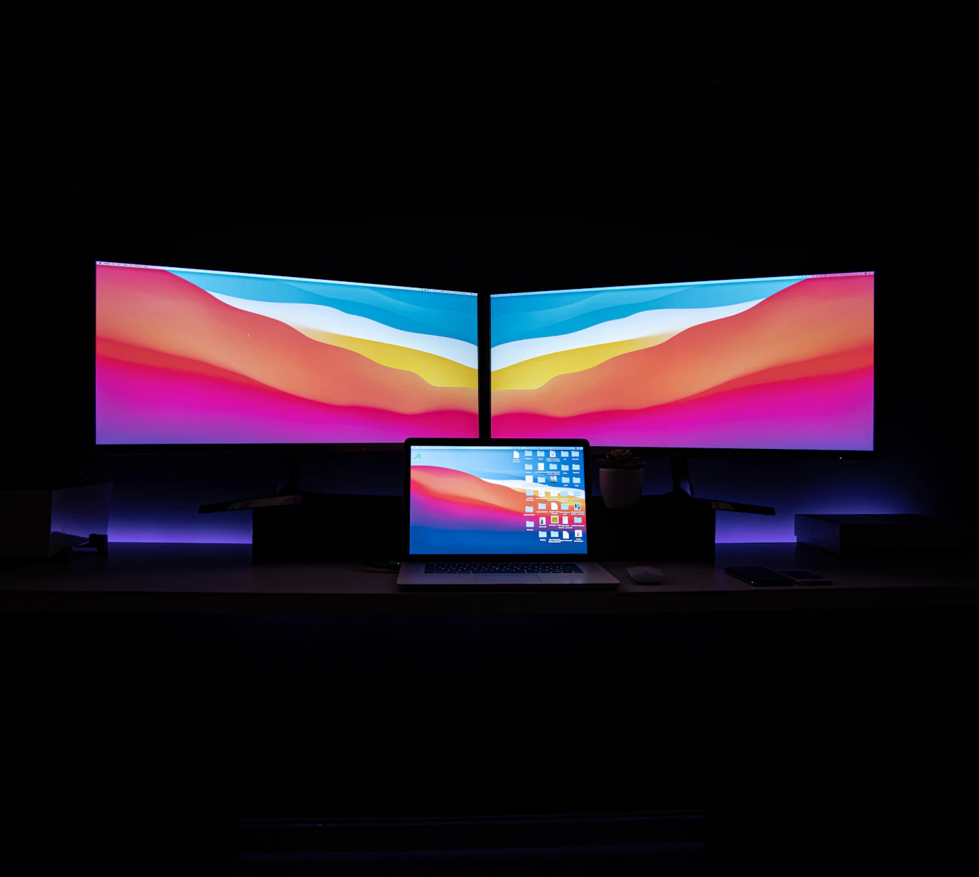 Screen glowing blue and pink