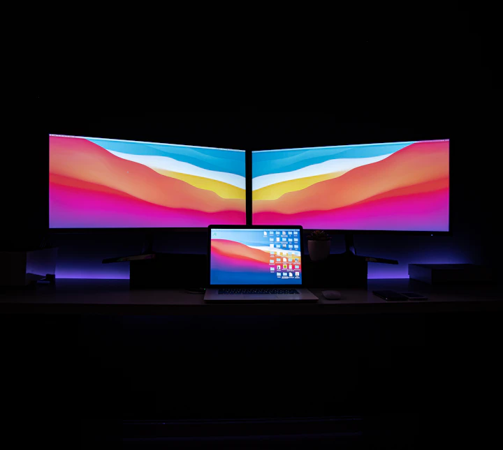 Screen glowing blue and pink