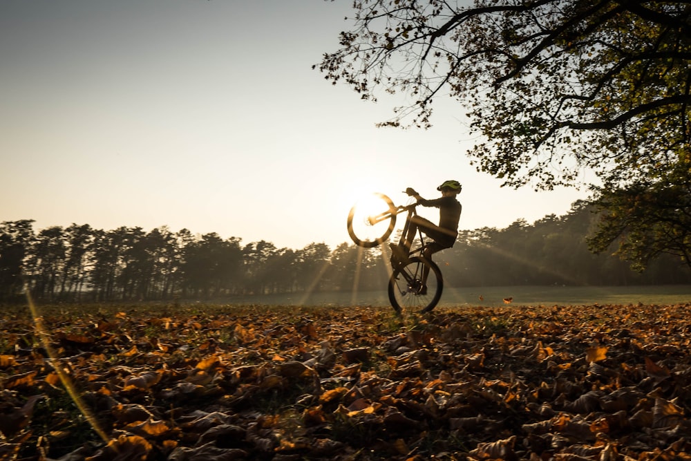 man riding bicycle on brown field during daytime