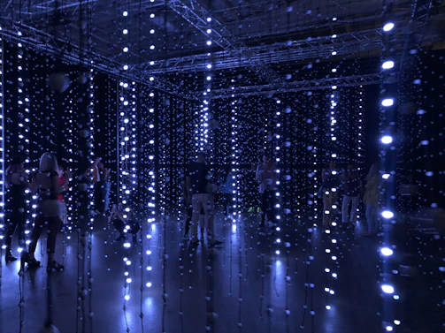 A vibrant interactive sound and light installation blending music and technology in a modern space.