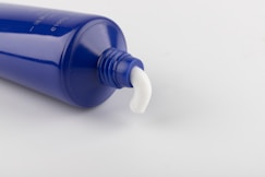 blue and white plastic bottle