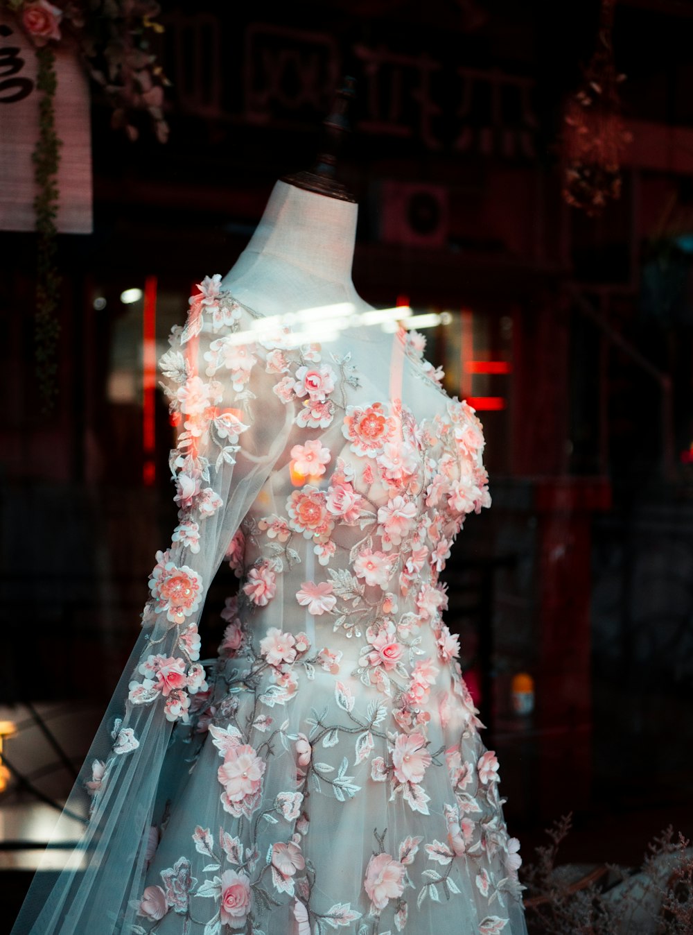 white and pink floral dress