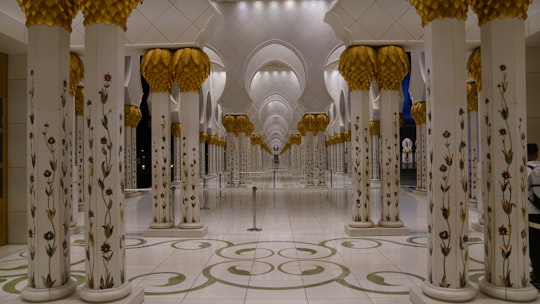 white and gold pendant lamps in Sheikh Zayed Mosque United Arab Emirates
