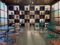 Bright office space with plants and organized shelves