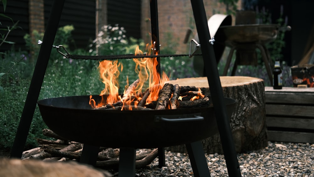 burning wood on fire pit