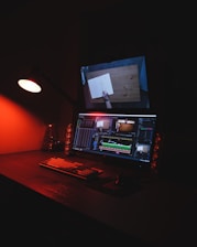 black and red laptop computer