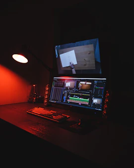 black and red laptop computer