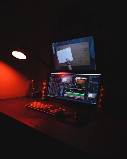 black and red laptop computer