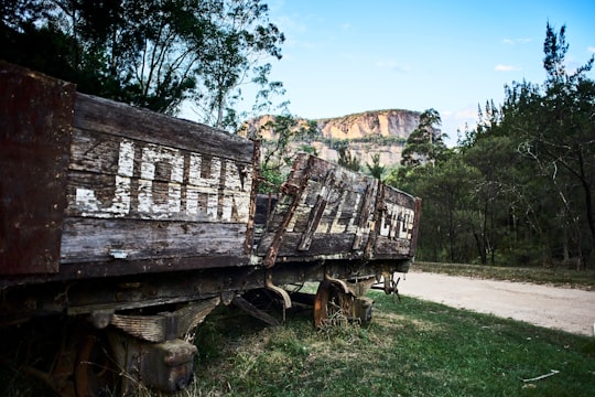 green and brown wooden cart in Newnes NSW Australia