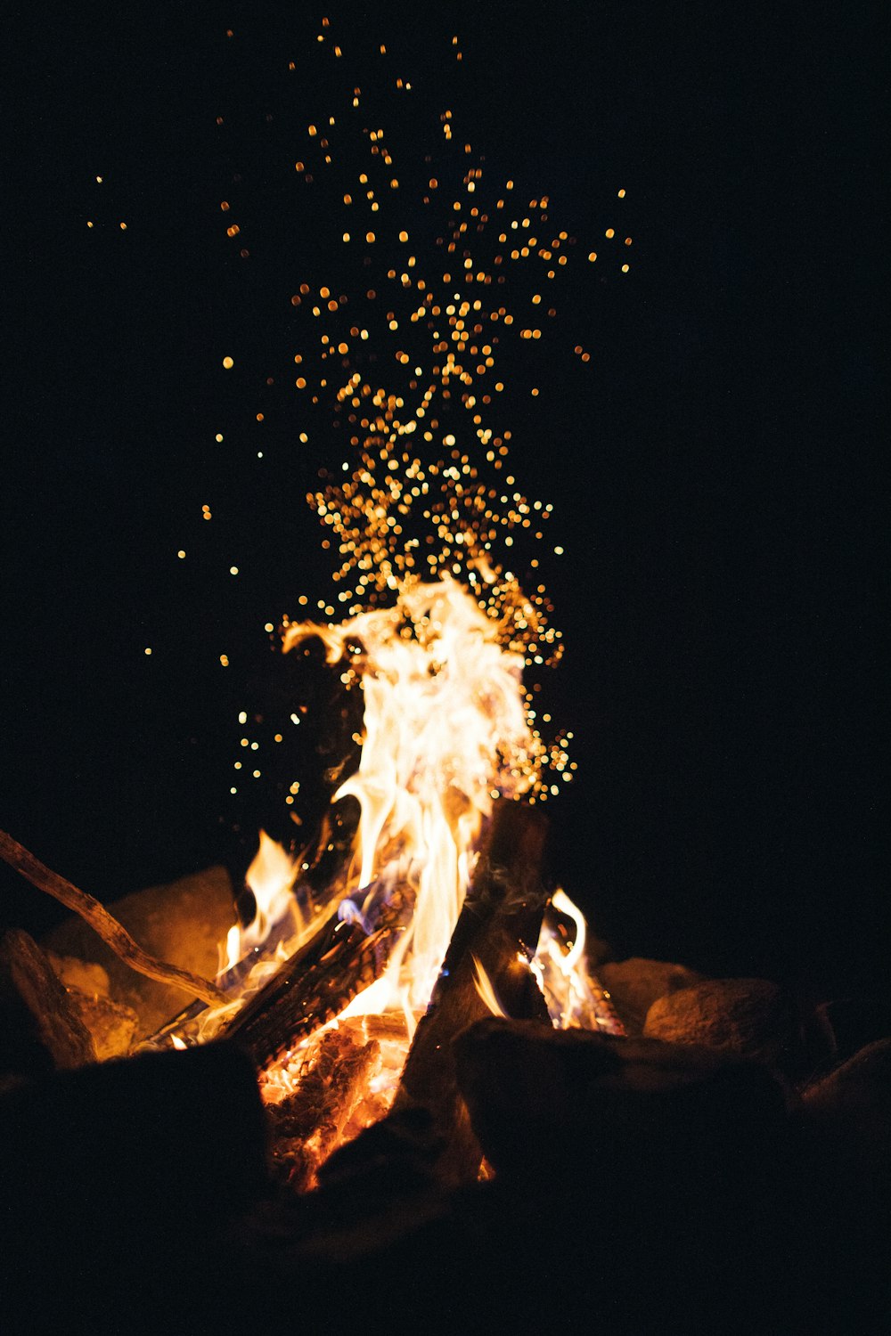 fire in the middle of a bonfire