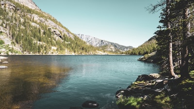A serene mountain lake in the Rila National Park, reflecting the surrounding pine trees.