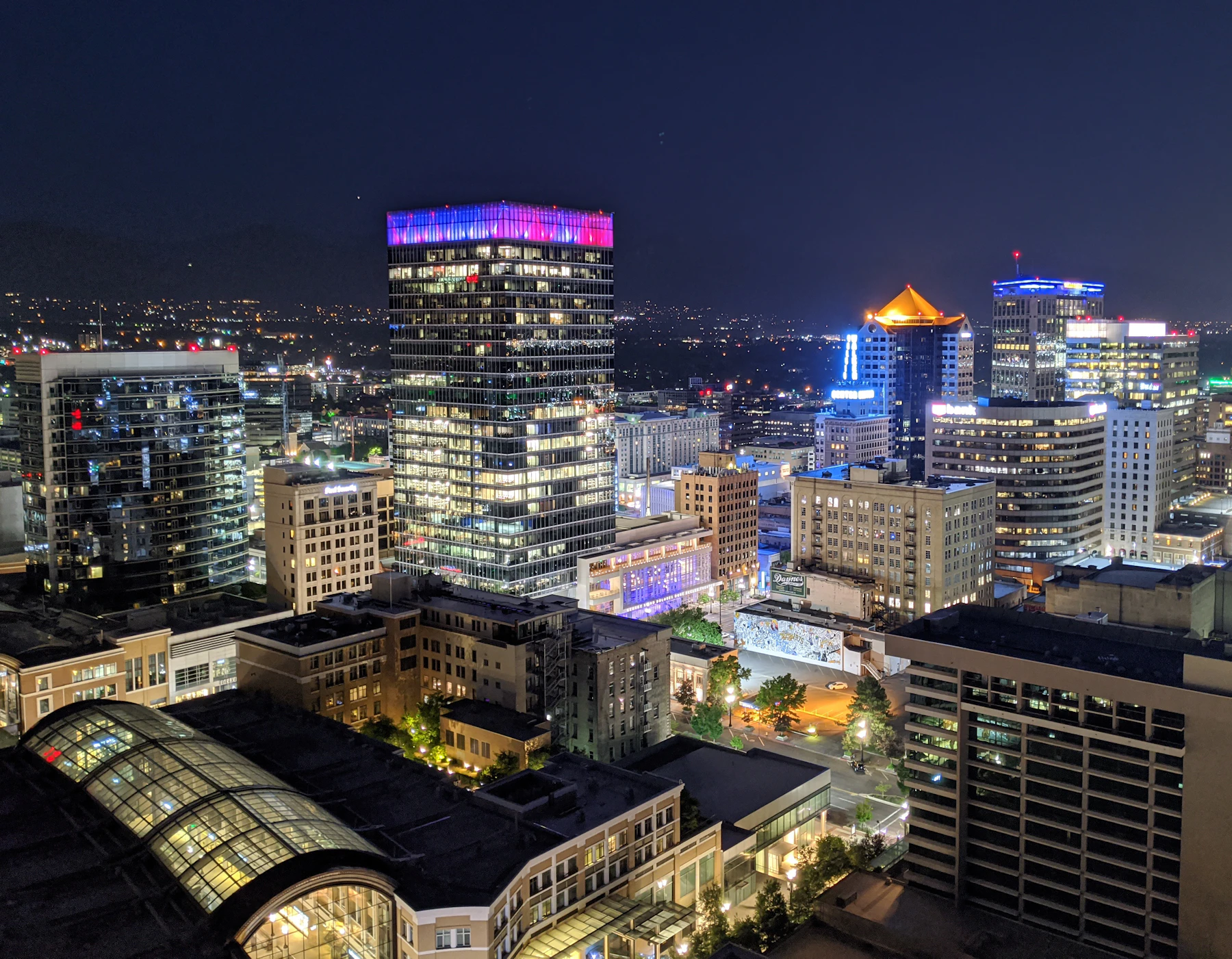 Salt Lake City skyline at night with city lights