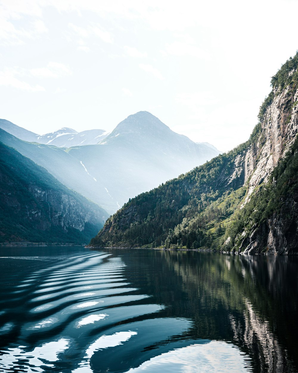 lake in the middle of mountains during daytime