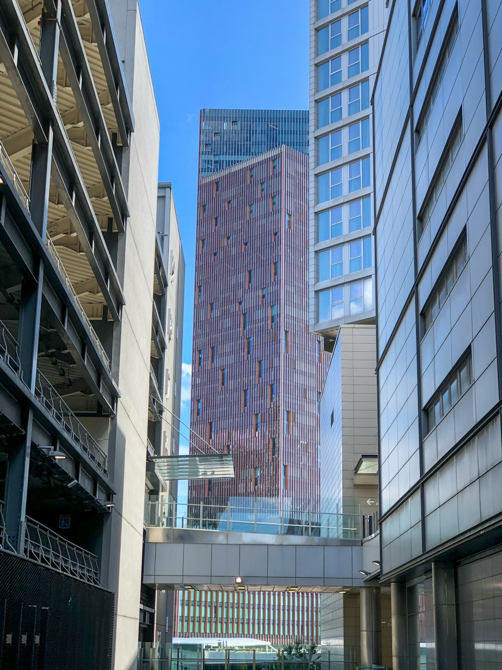 white and blue high rise building