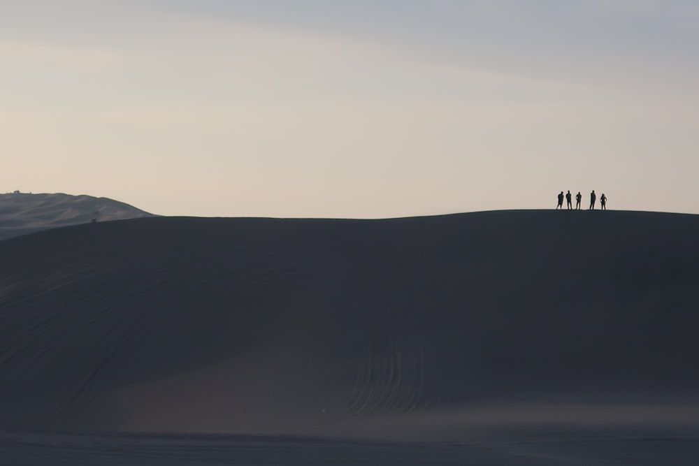 silhouette of 2 people standing on hill during daytime