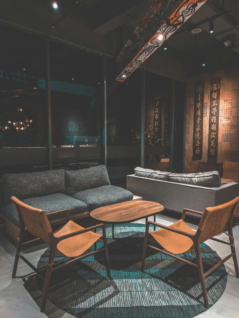 gray couch and brown wooden table