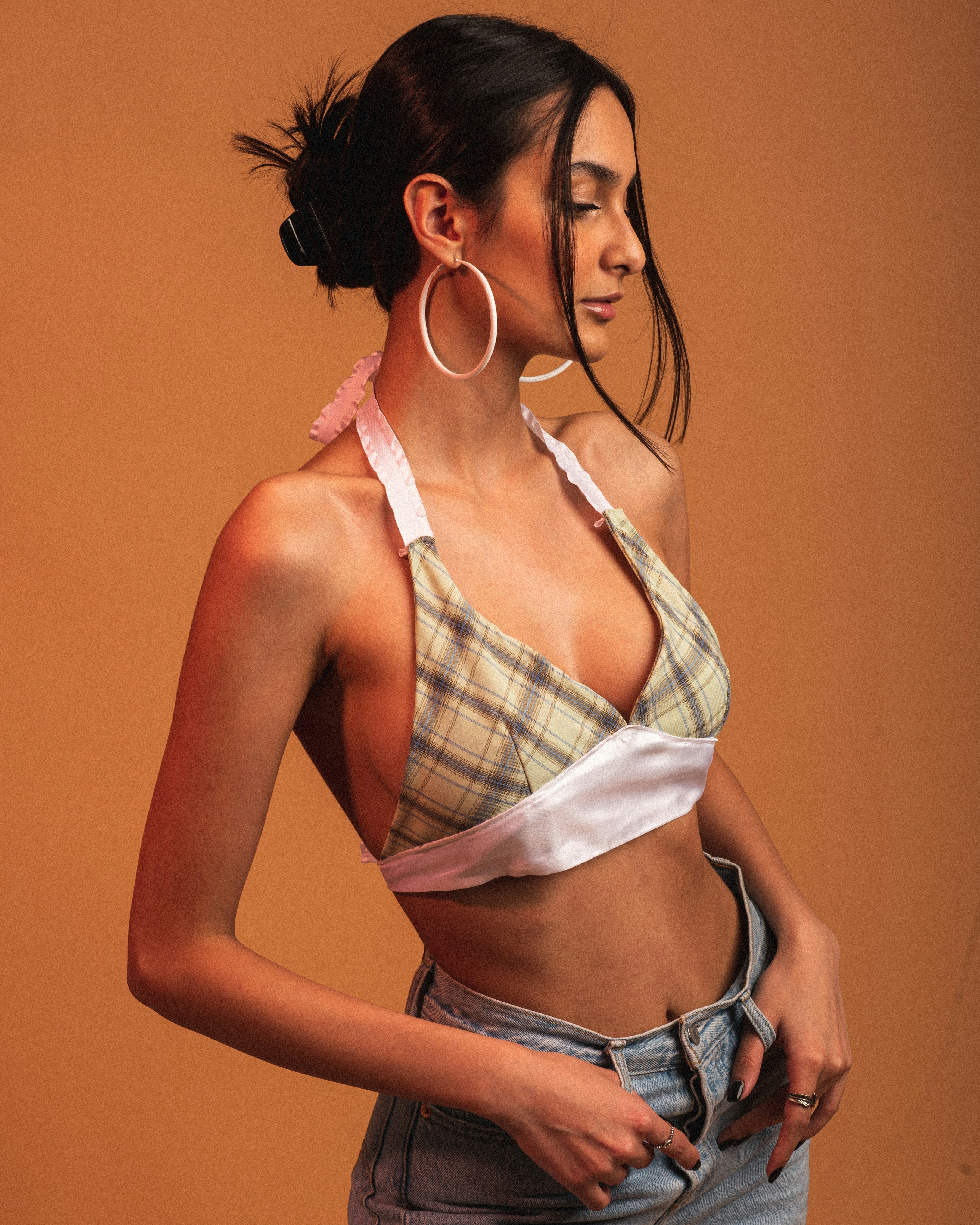 woman in white and blue bikini top