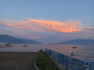 Sunset view over the Adriatic Sea with boats anchored peacefully
