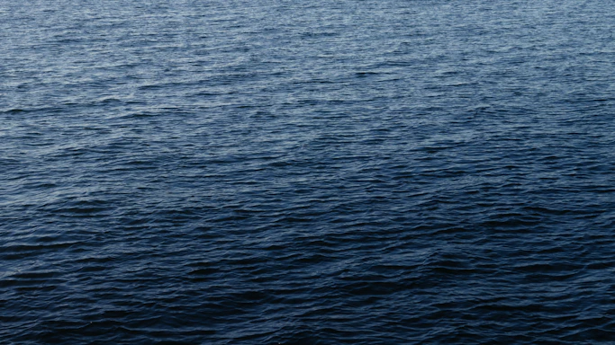 A calm blue ocean with a subtle grid overlay symbolizing the interconnectedness of the blue concrete network.