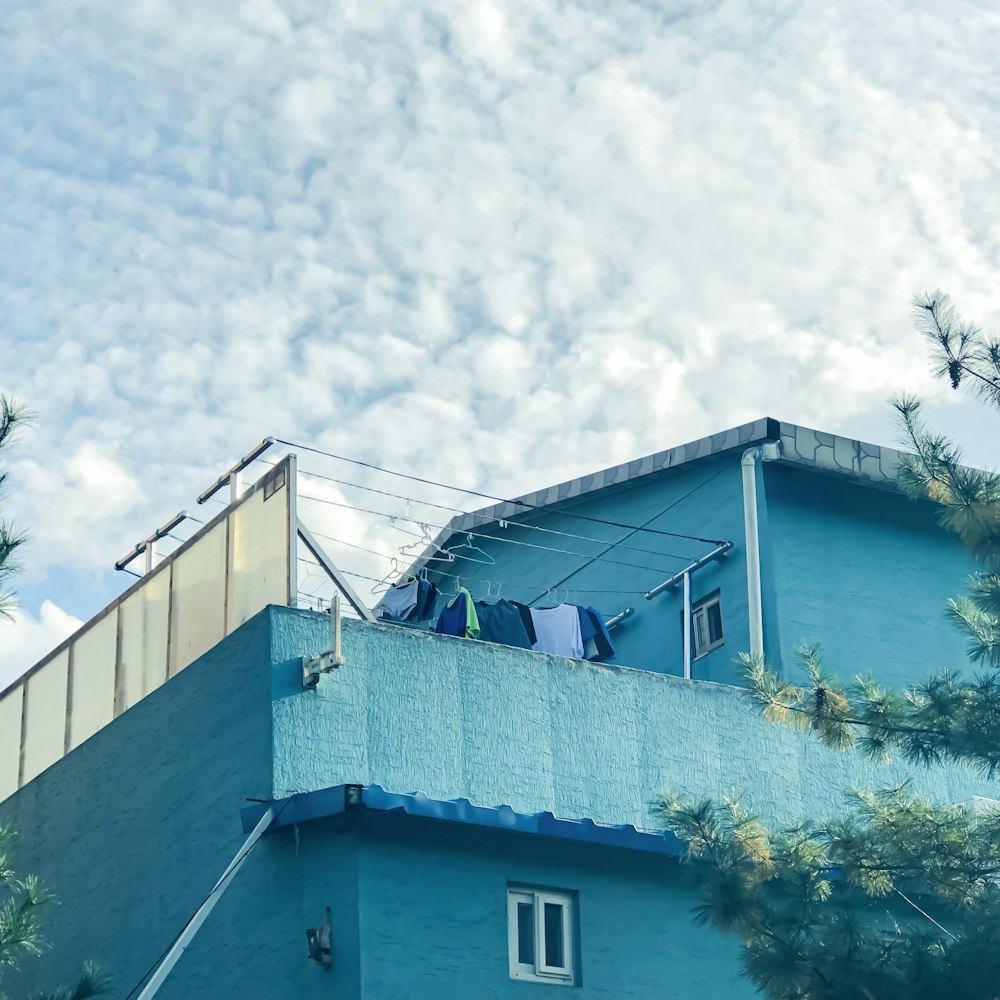 blue and white concrete building