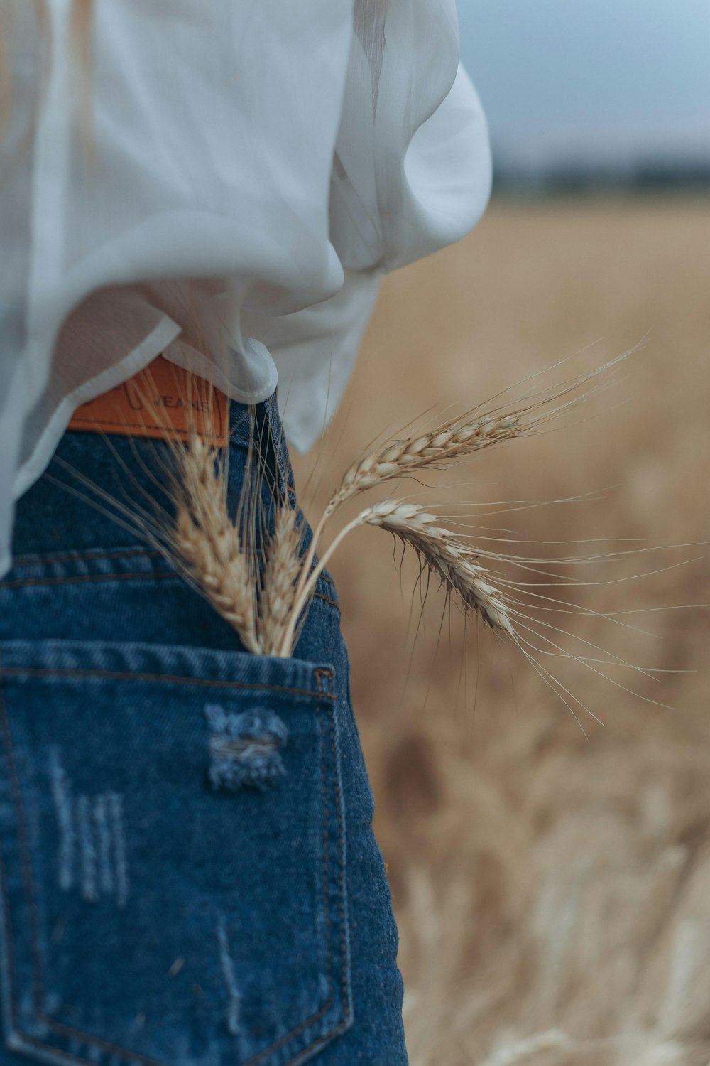 person in white shirt and blue denim jeans