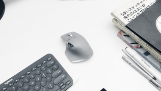 black and gray cordless computer mouse beside black computer keyboard
