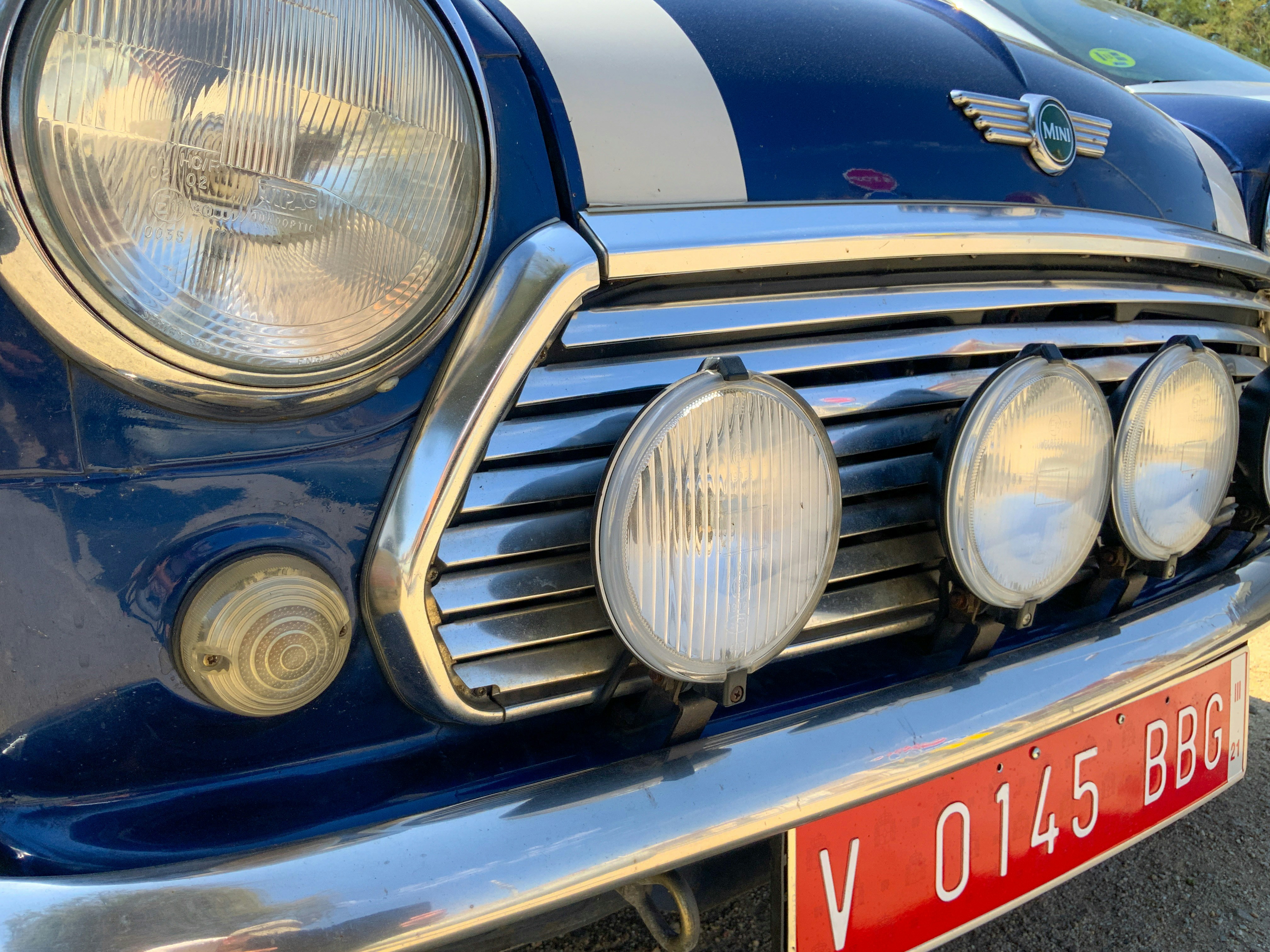 blue and silver car grille