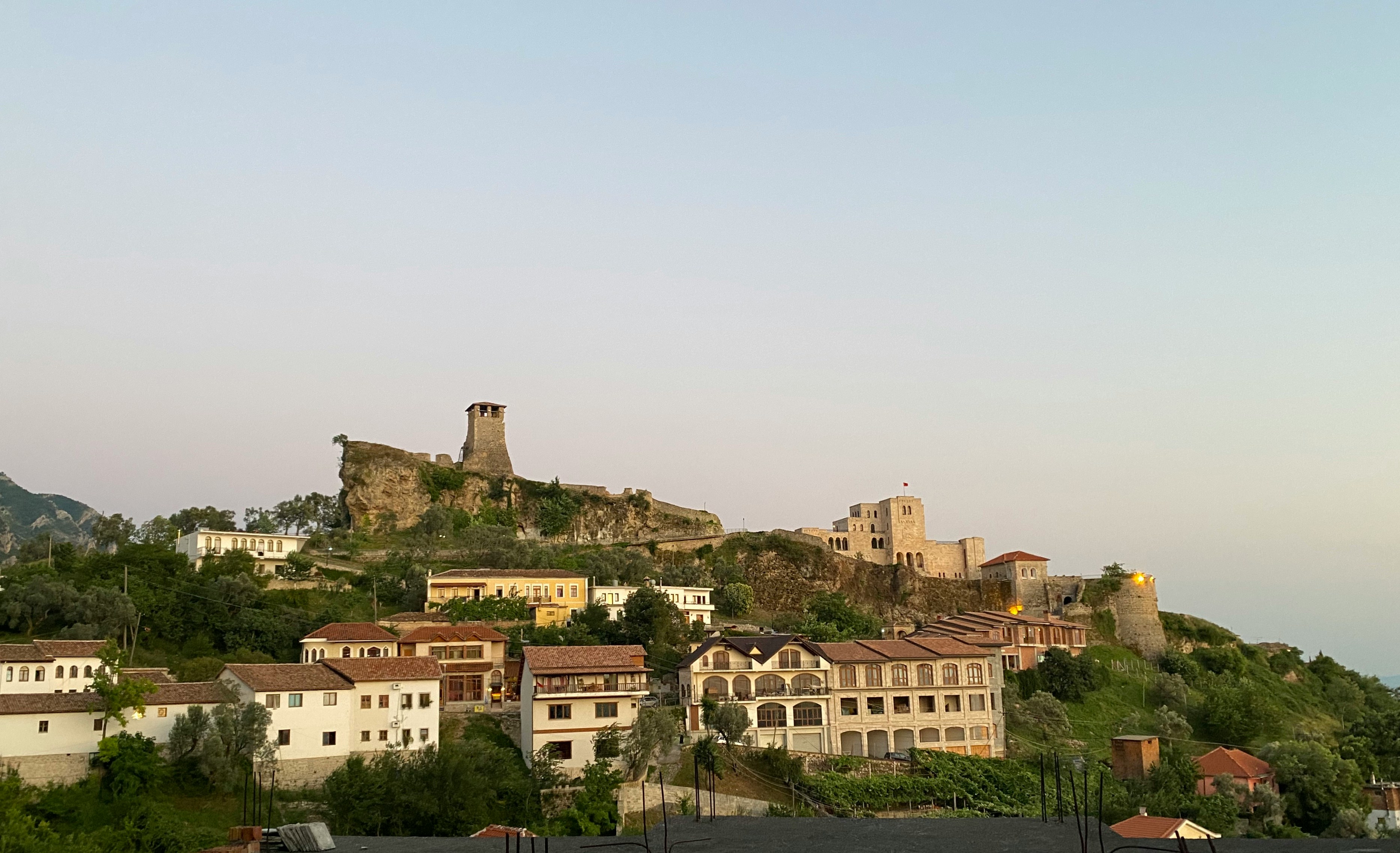 View of Krujë Castle and surrounding mountains