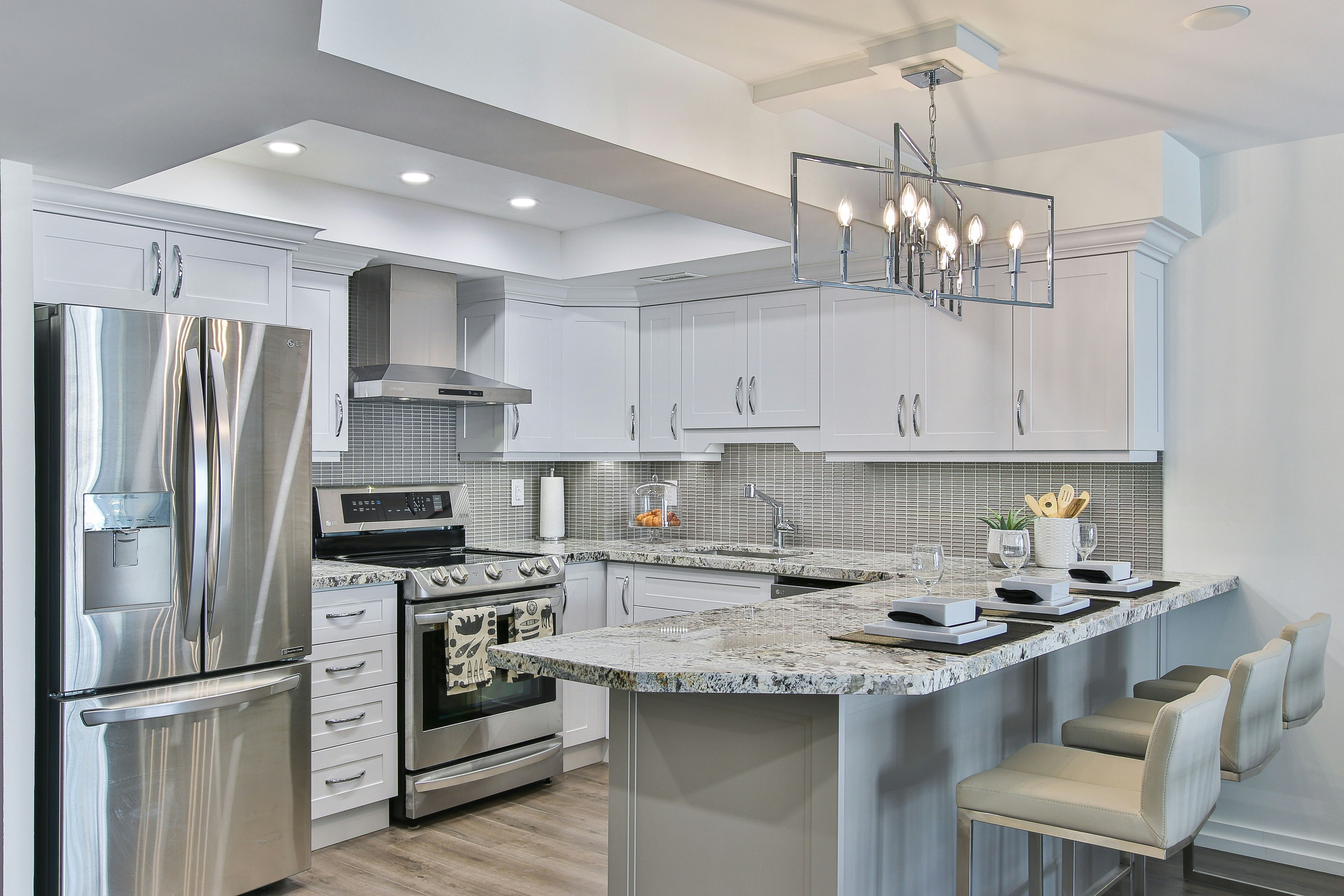white and black kitchen counter