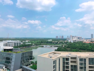 A panoramic view of a modern luxury township with green spaces and smart city features under a clear sky.