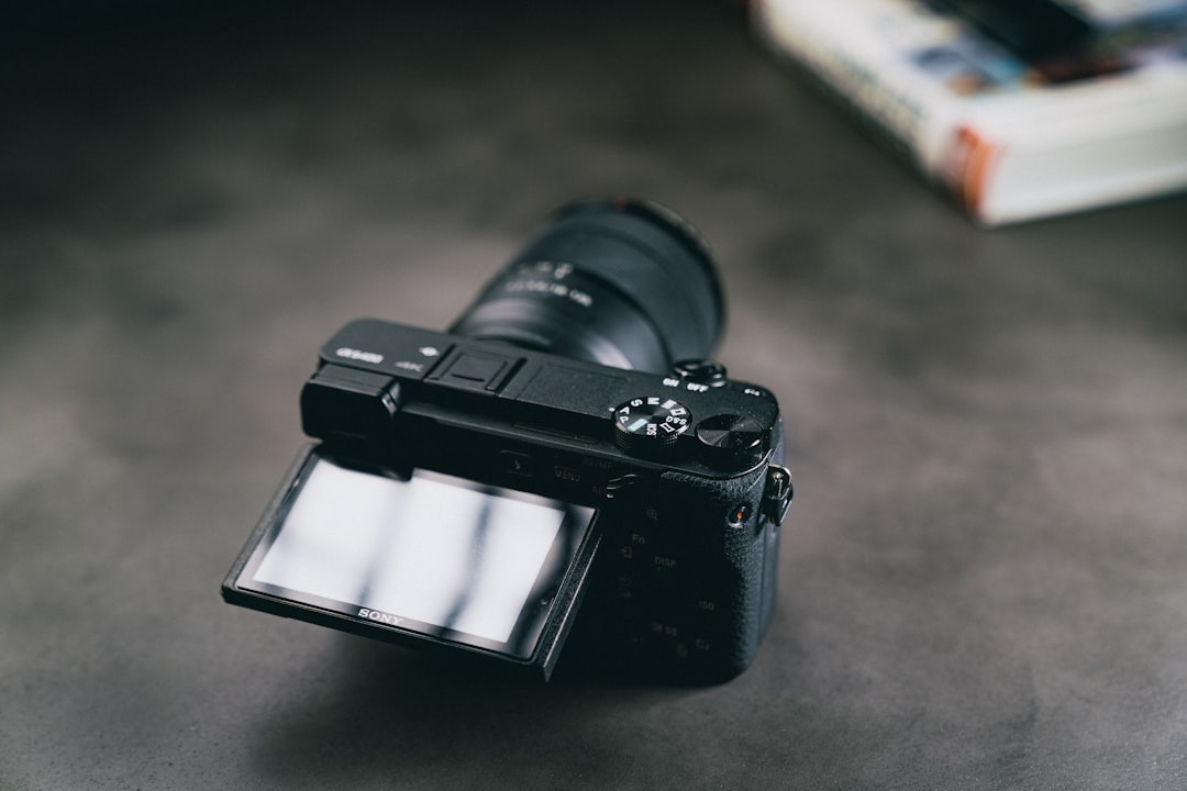 black camera on gray surface