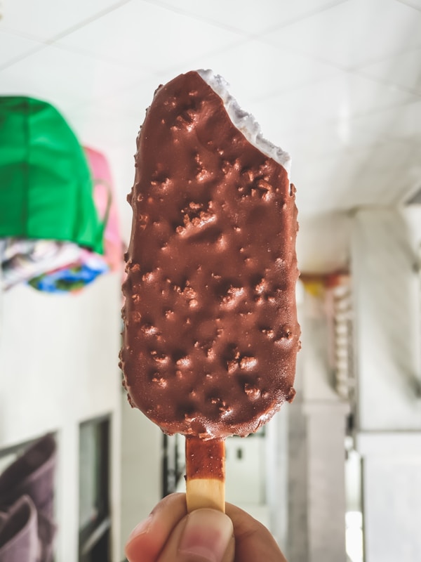 Chocolate ice cream on stick