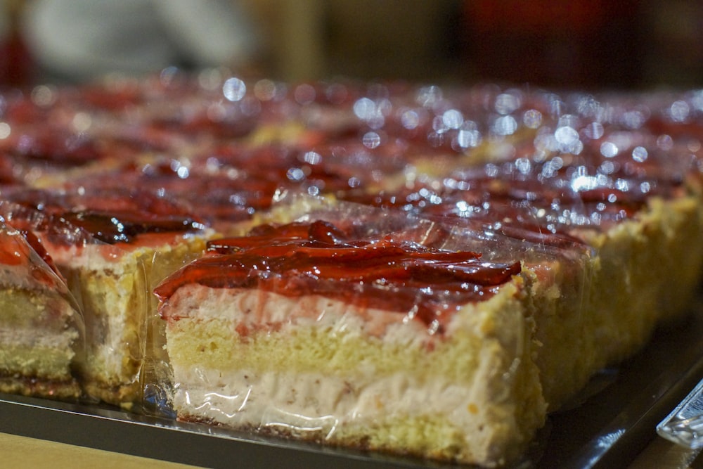 brown and red pie on stainless steel tray