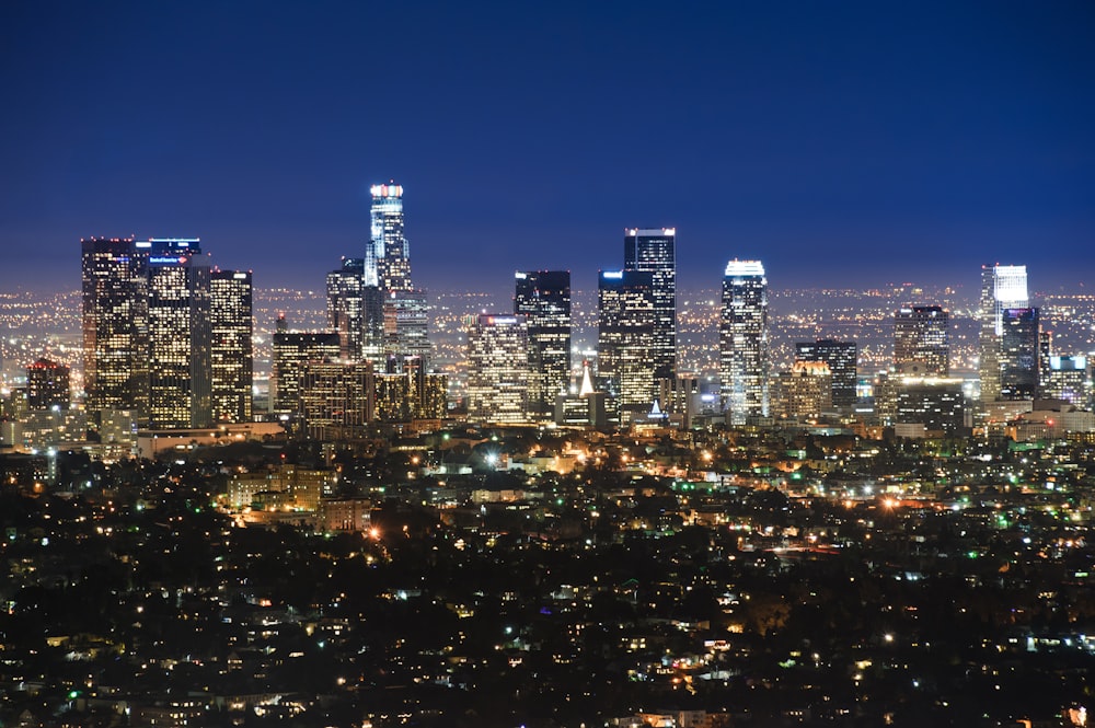 city skyline during night time