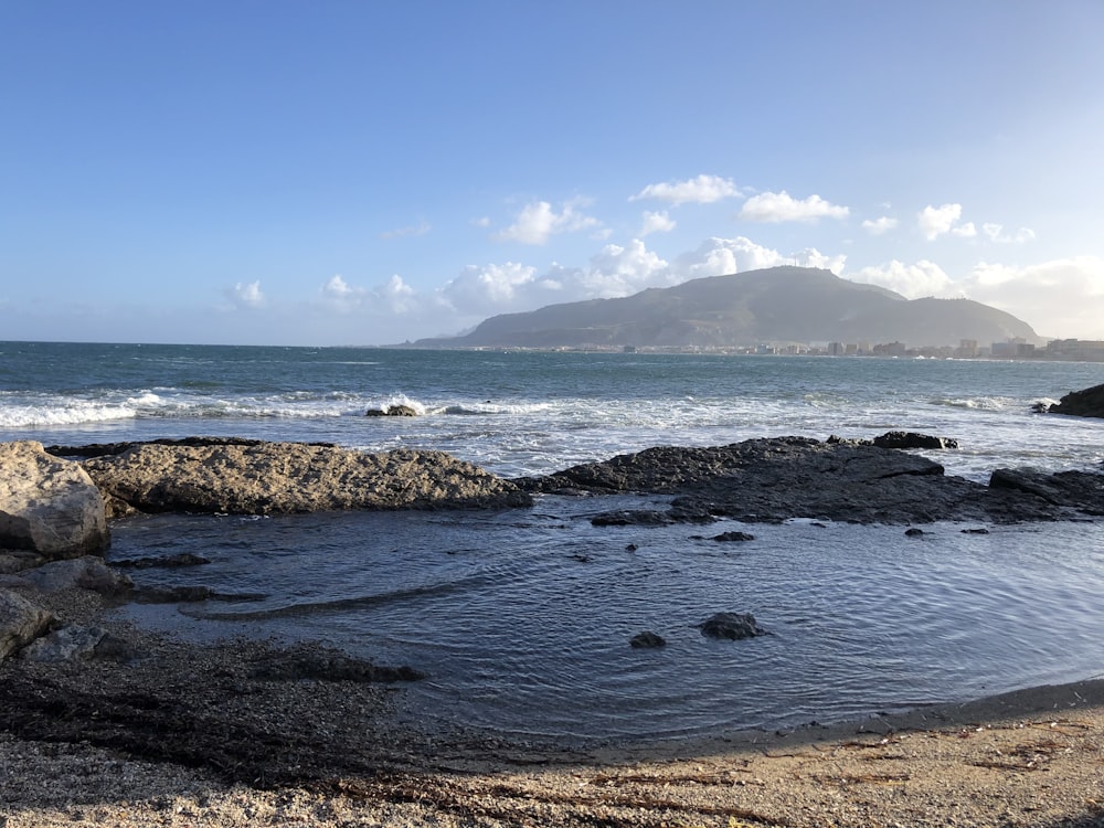 Schwarze Felsen an der Küste während des Tages