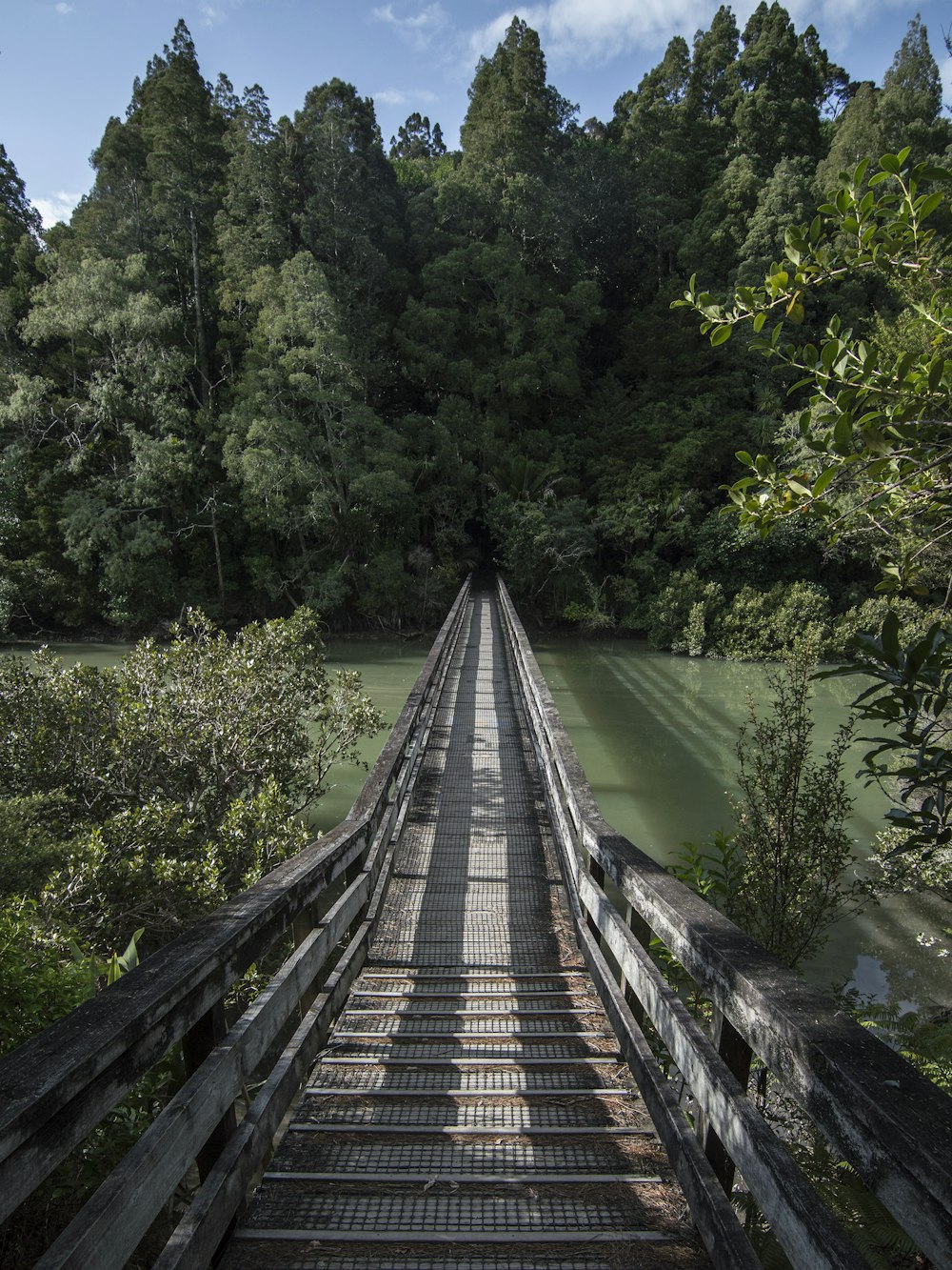 brown wooden bridge over river