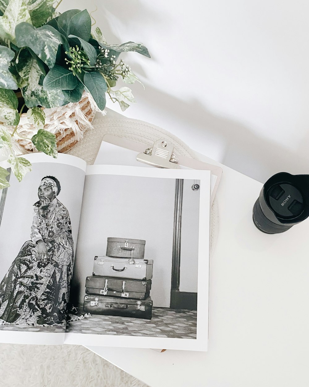 black and white printer on white wooden table