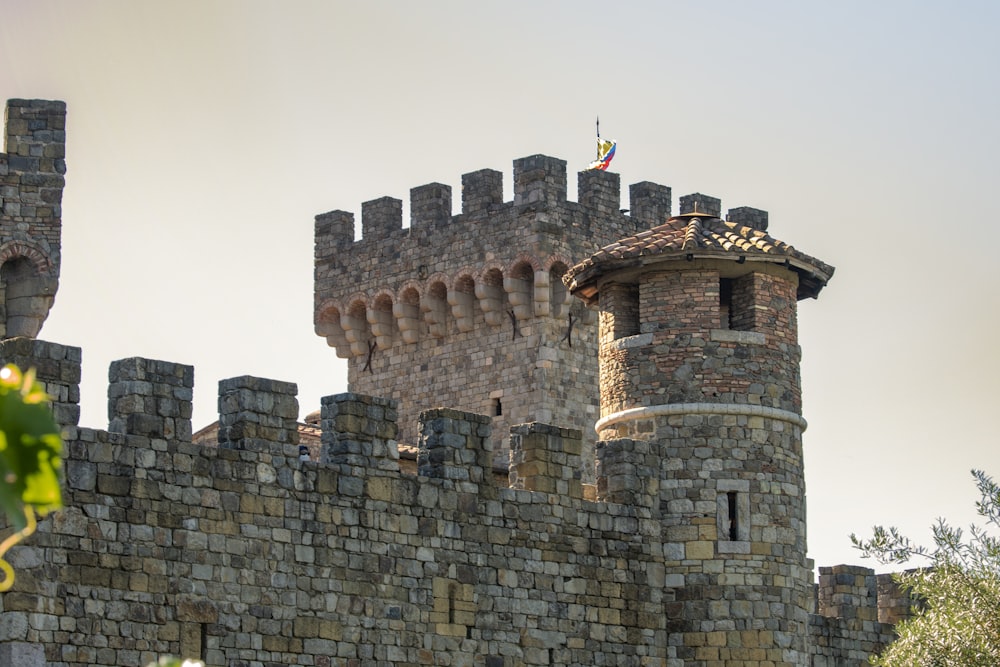 brown brick castle under gray sky