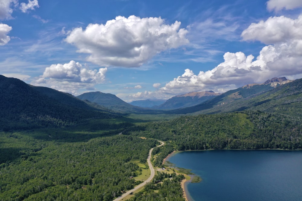 green trees near lake under blue sky during daytime