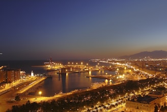city skyline during night time