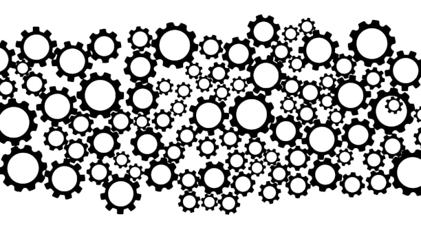 A dynamic visual of interconnected gears transforming into a rising graph, symbolizing exponential growth.