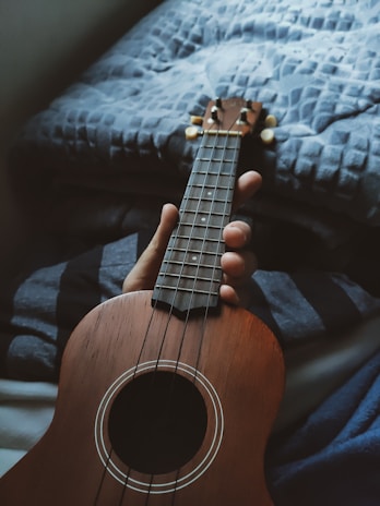 person holding brown acoustic guitar