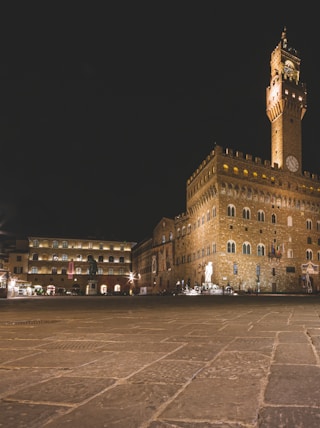 brown concrete building during night time