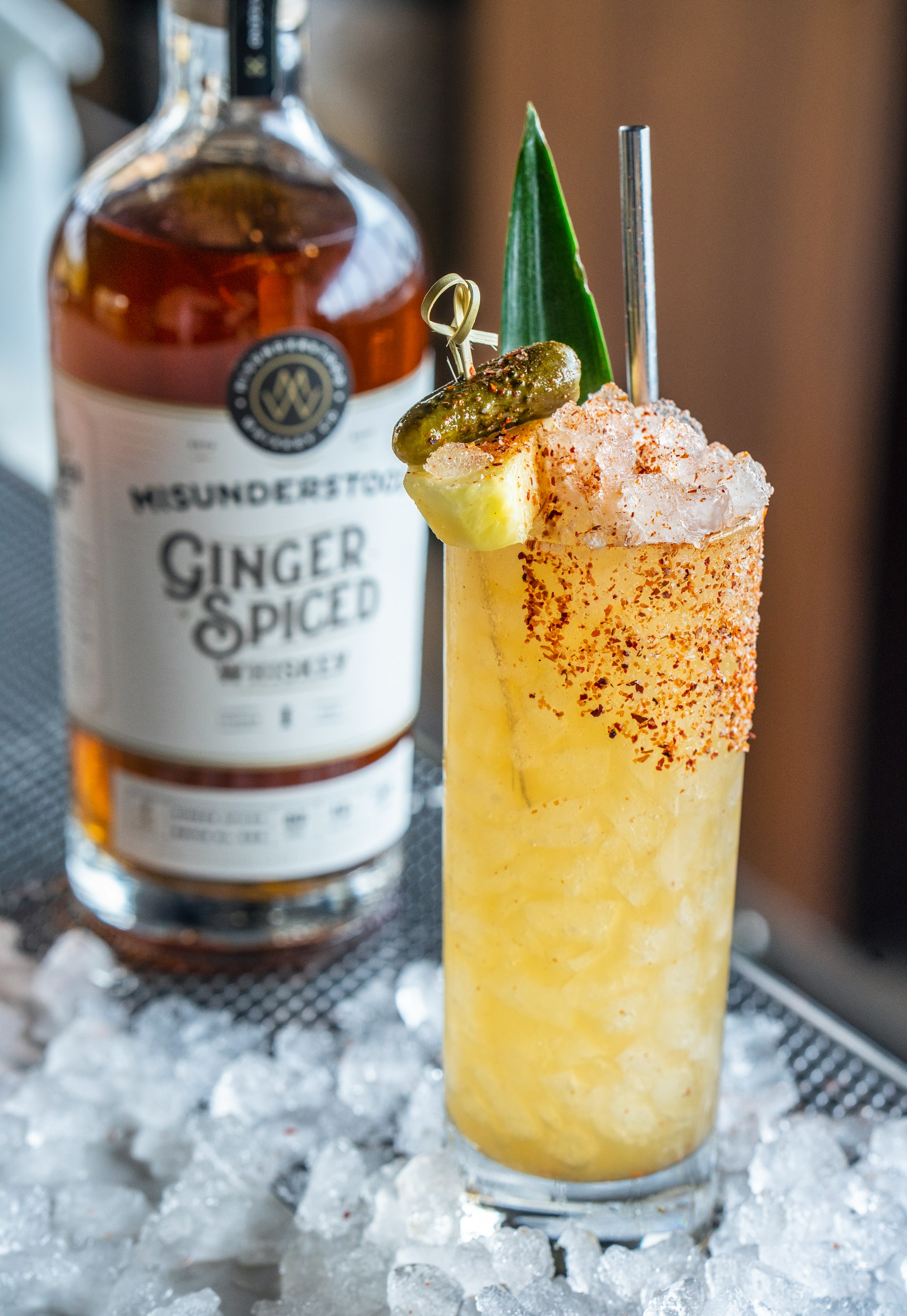 Tiki Pickle cocktail featuring Misunderstood Ginger Spiced Whiskey