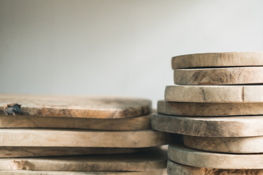 stack of brown wooden round frames