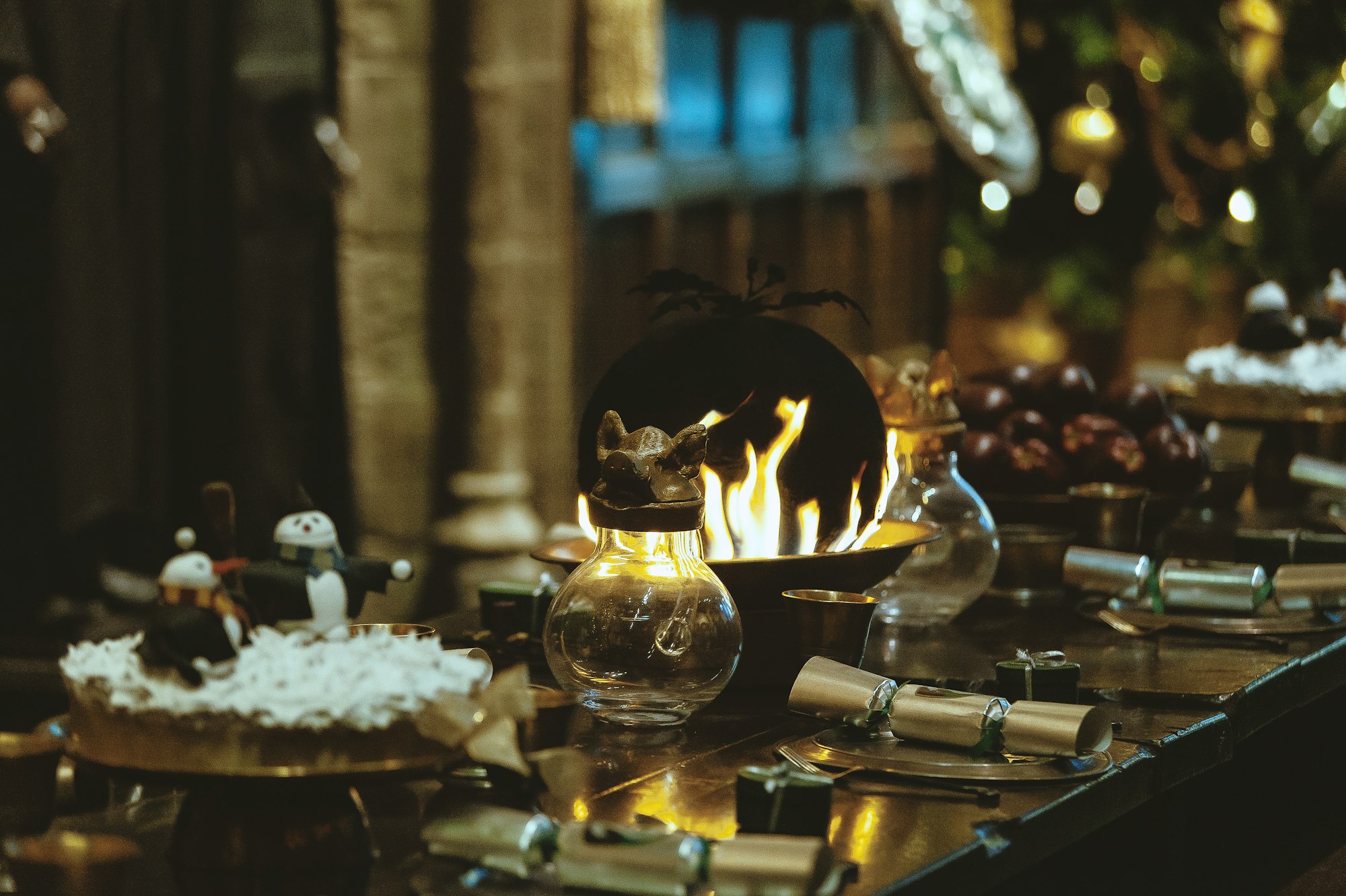 A dining table set with decorations