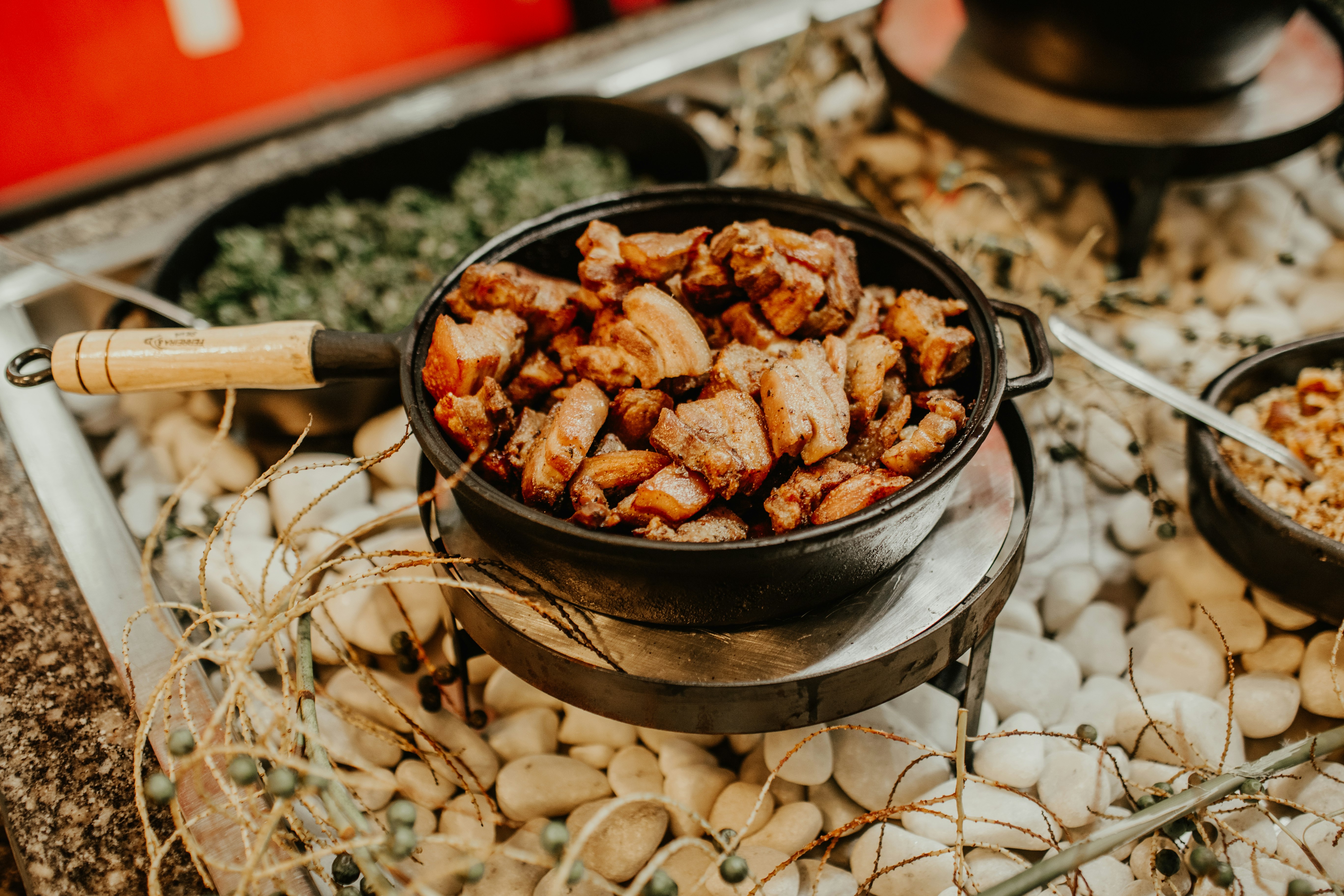 brown and black cooking pot