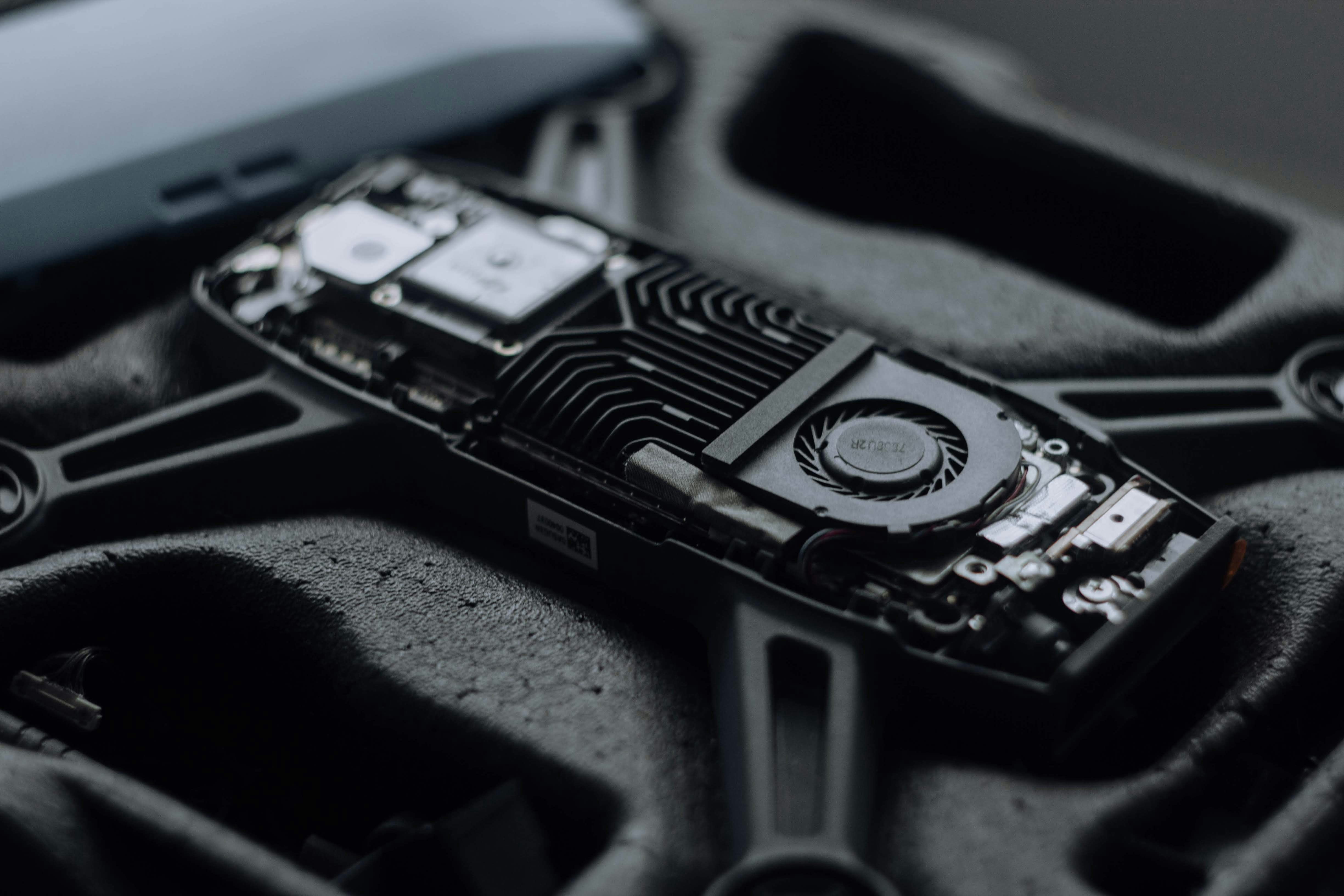 black and silver car engine