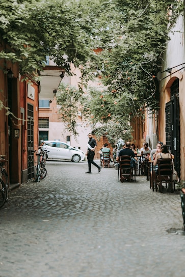 people sitting on chairs near road during daytime