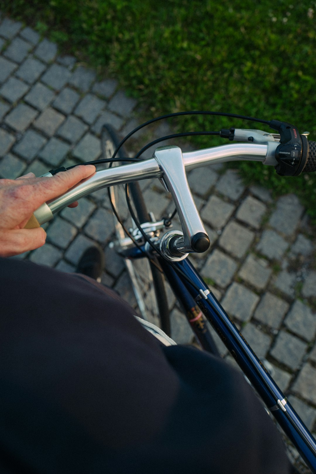 person holding gray bicycle handle bar
